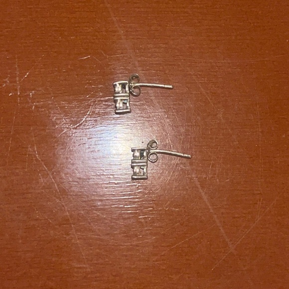 REAL STERLING SILVER 1CT TWO STACK DIAMOND EARRINGS - Picture 3 of 4